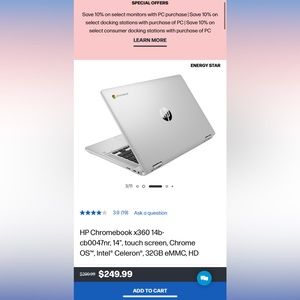 14 Inch touchscreen Hp chromebook laptop with 32Gb